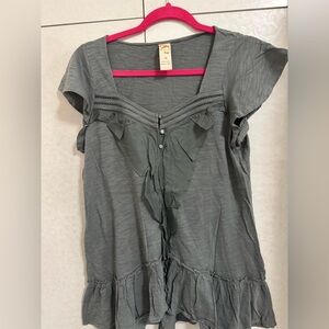 Anthropologie Gray Ruffle Blouse